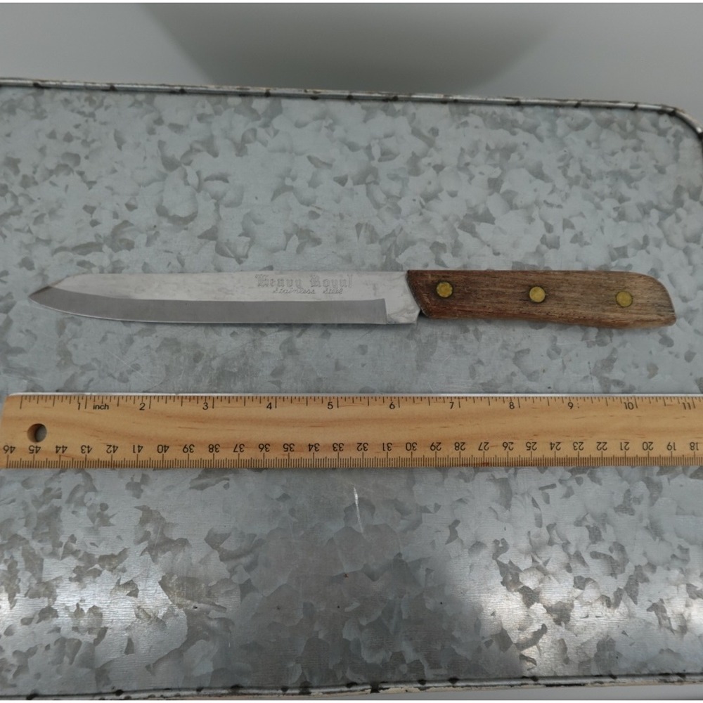 Vintage Heavy Royal Stainless Steel Utility Knife Wood Handle‎ Triple Rivet